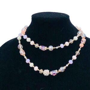 Rush By Denis & Charles Pink Crystal Beaded Necklace 40" Jewelry Vintage